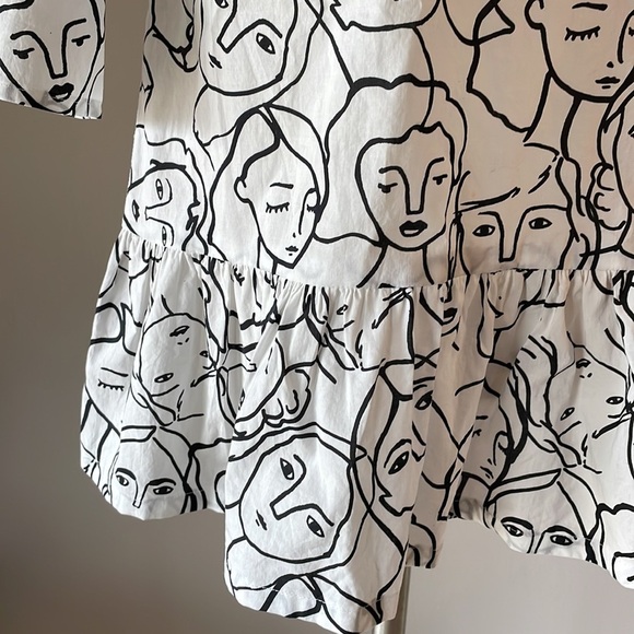 Picasso inspired women’s top FACES OUTLINE SKETCH peplum bottom size SM - Picture 2 of 9